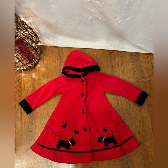 Good Lad Other - Good Lad Philadelphia Girls Red Black Trim Hooded Dress Coat Sz 3T Puppy Vintage